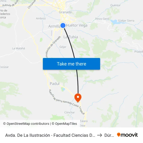 Avda. De La Ilustración - Facultad Ciencias De La Salud to Dúrcal map