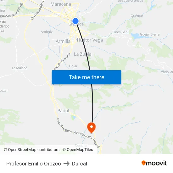 Profesor Emilio Orozco to Dúrcal map