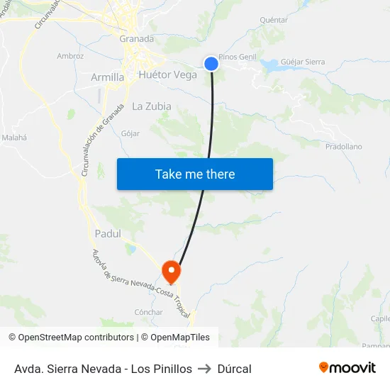 Avda.  Sierra Nevada - Los Pinillos to Dúrcal map