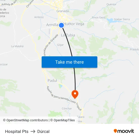 Hospital Pts to Dúrcal map