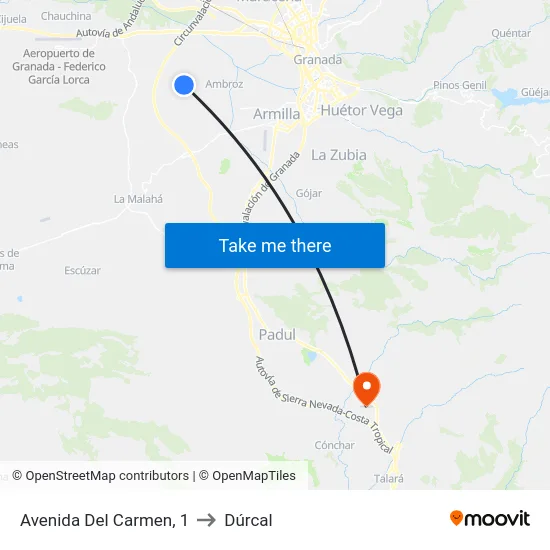 Avenida Del Carmen, 1 to Dúrcal map