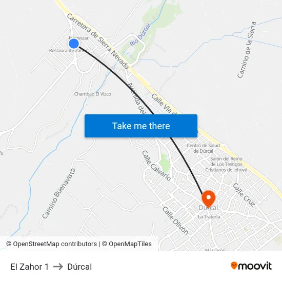El Zahor 1 to Dúrcal map