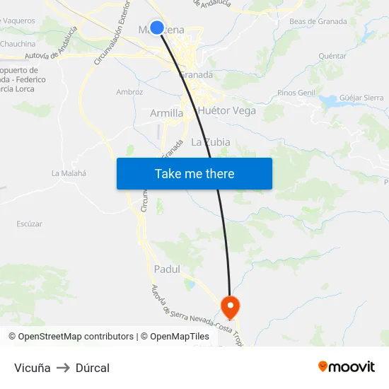 Vicuña to Dúrcal map