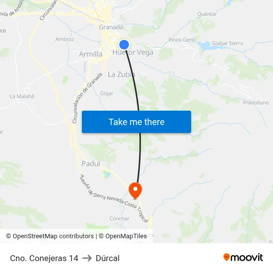 Cno. Conejeras 14 to Dúrcal map