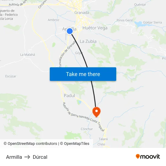Armilla to Dúrcal map