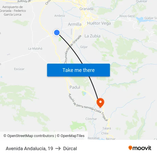 Avenida Andalucía, 19 to Dúrcal map