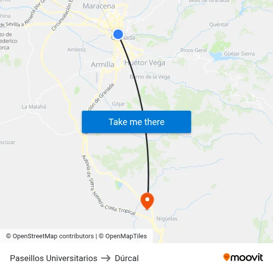 Paseillos Universitarios to Dúrcal map