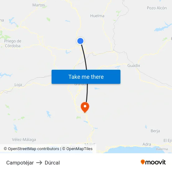 Campotéjar to Dúrcal map