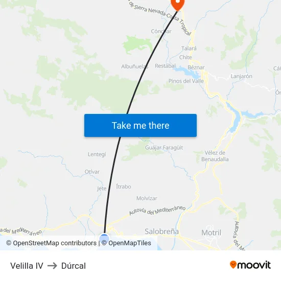 Velilla IV to Dúrcal map