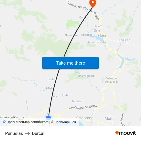 Peñuelas to Dúrcal map