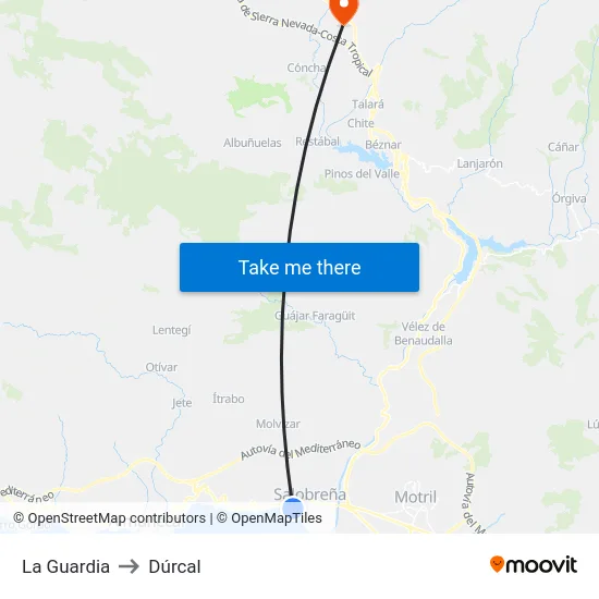 La Guardia to Dúrcal map