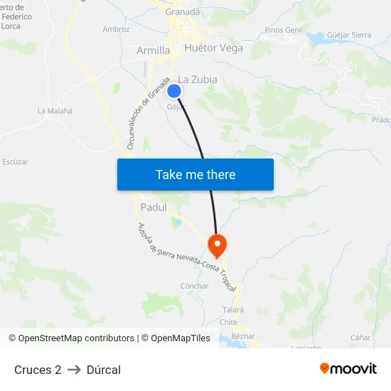 Cruces 2 to Dúrcal map