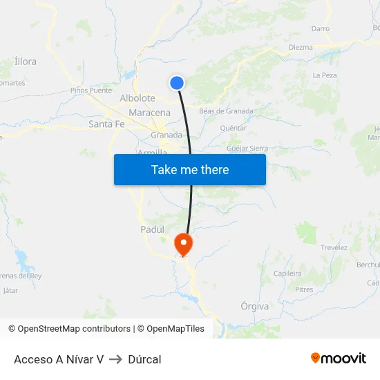 Acceso A Nívar V to Dúrcal map