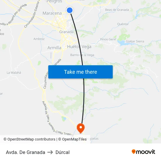 Avda. De Granada to Dúrcal map