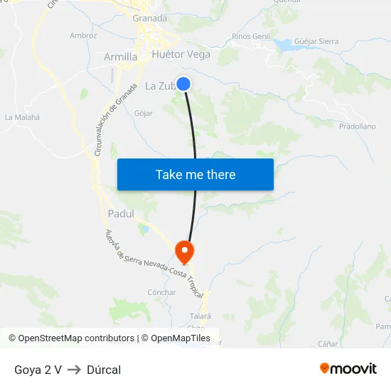 Goya 2 V to Dúrcal map