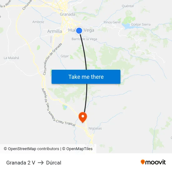 Granada 2 V to Dúrcal map
