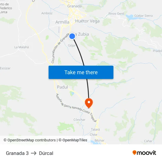Granada 3 to Dúrcal map