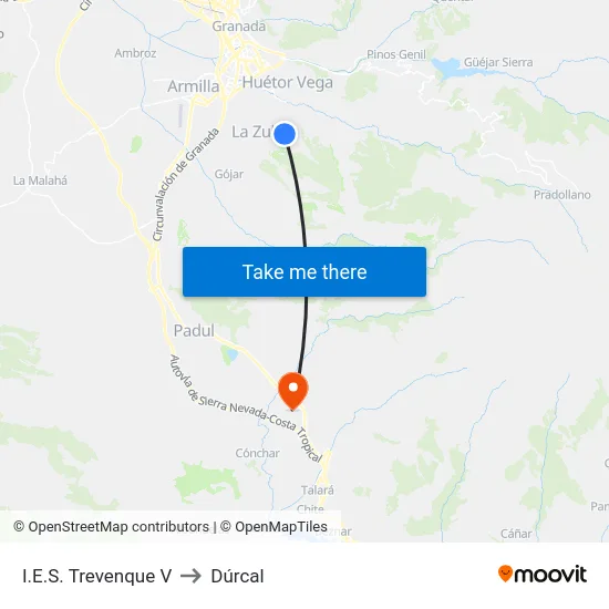 I.E.S. Trevenque V to Dúrcal map