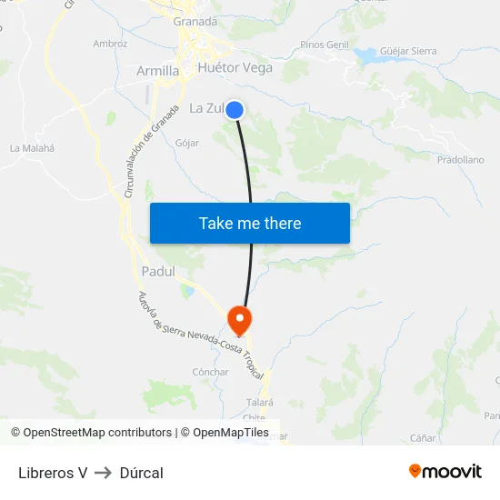 Libreros V to Dúrcal map