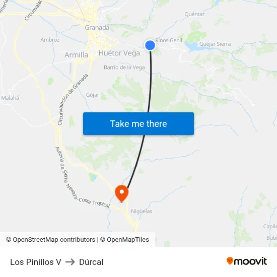 Los Pinillos V to Dúrcal map