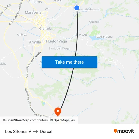 Los Sifones V to Dúrcal map