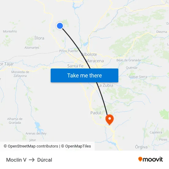 Moclín V to Dúrcal map