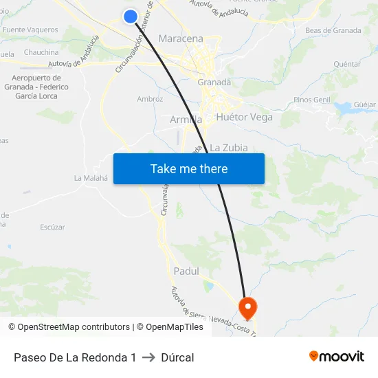 Paseo De La Redonda 1 to Dúrcal map
