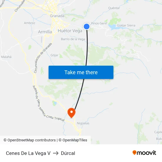 Cenes De La Vega V to Dúrcal map