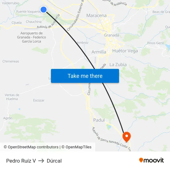 Pedro Ruíz V to Dúrcal map