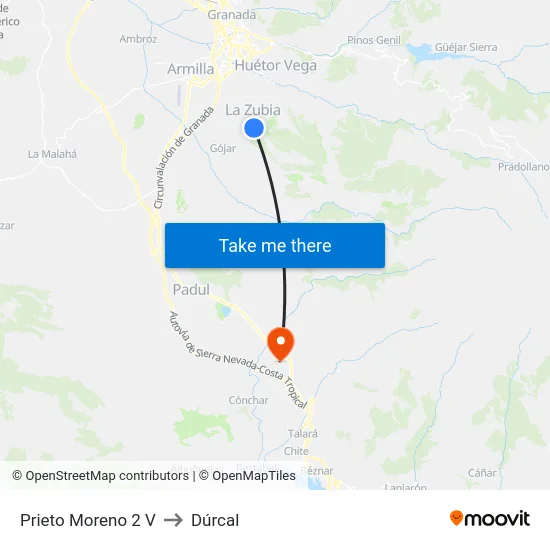 Prieto Moreno 2 V to Dúrcal map