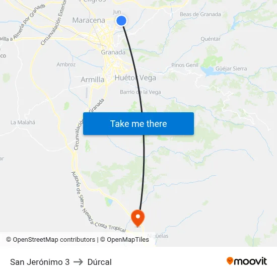 San Jerónimo 3 to Dúrcal map