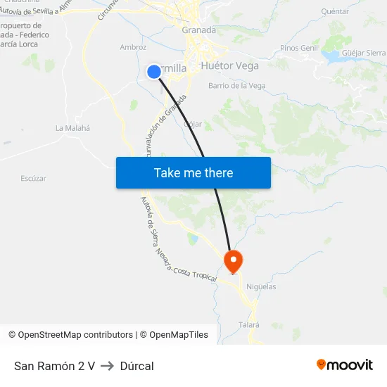 San Ramón 2 V to Dúrcal map