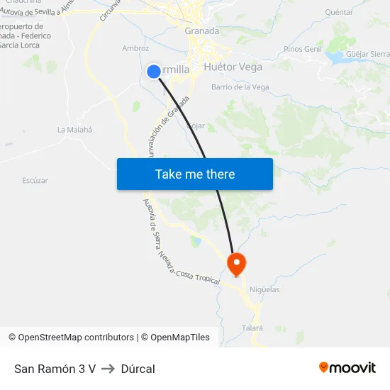 San Ramón 3 V to Dúrcal map