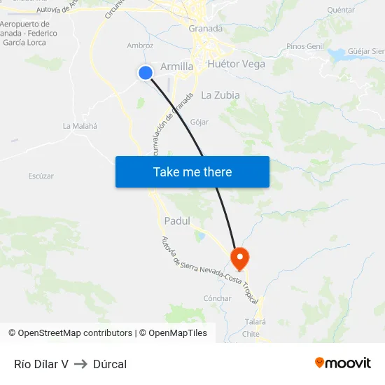 Río Dílar V to Dúrcal map