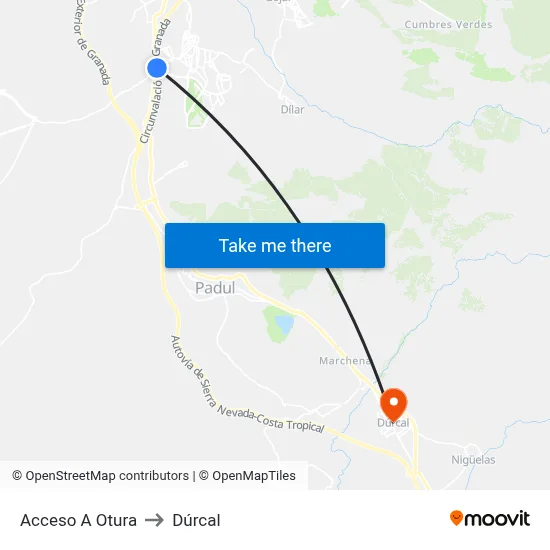 Acceso A Otura to Dúrcal map