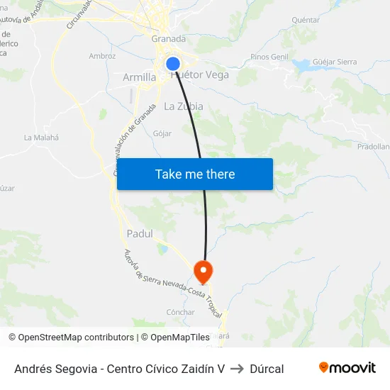 Andrés Segovia - Centro Cívico Zaidín V to Dúrcal map