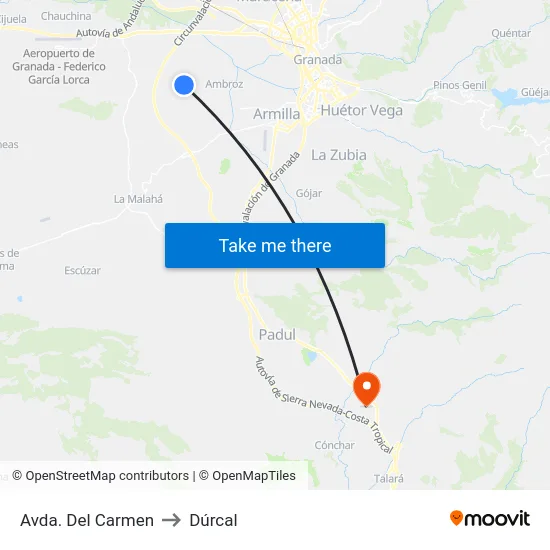 Avda. Del Carmen to Dúrcal map
