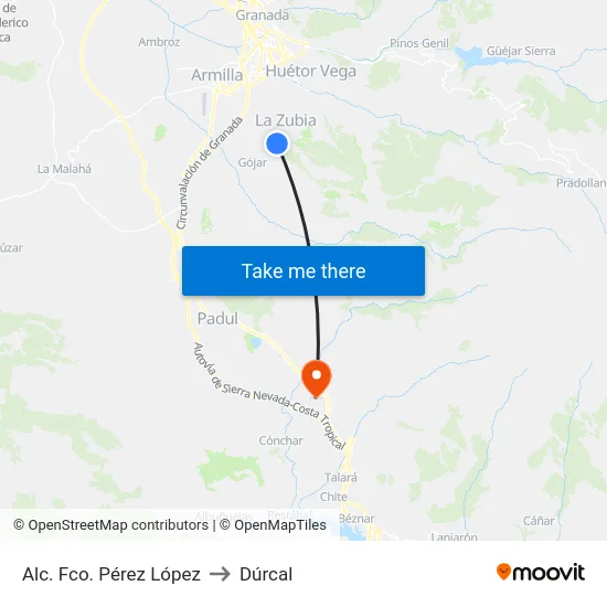Alc. Fco. Pérez López to Dúrcal map