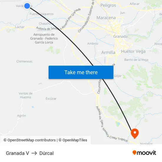 Granada V to Dúrcal map