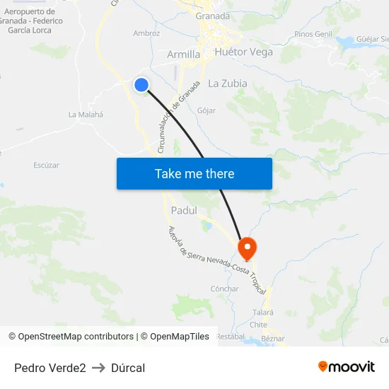 Pedro Verde2 to Dúrcal map