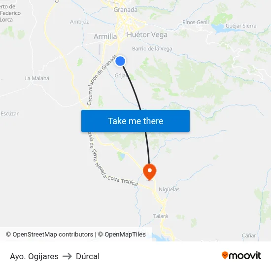 Ayo. Ogijares to Dúrcal map
