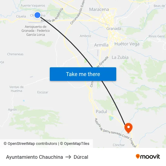 Ayuntamiento Chauchina to Dúrcal map