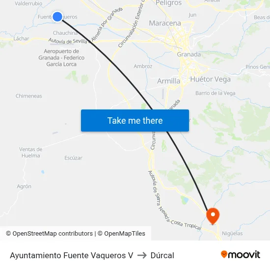 Ayuntamiento Fuente Vaqueros V to Dúrcal map