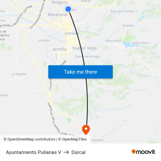 Ayuntamiento Pulianas V to Dúrcal map