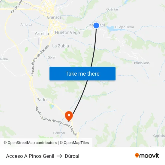 Acceso A Pinos Genil to Dúrcal map
