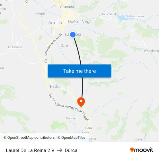 Laurel De La  Reina 2 V to Dúrcal map