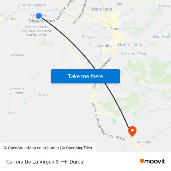 Carrera De La Virgen 3 to Dúrcal map