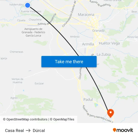 Casa Real to Dúrcal map
