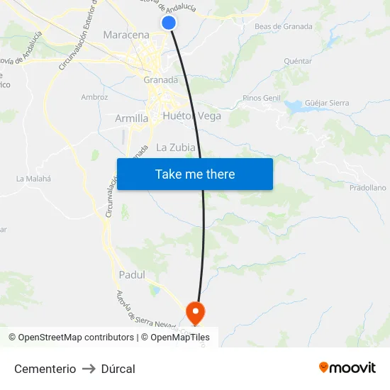 Cementerio to Dúrcal map