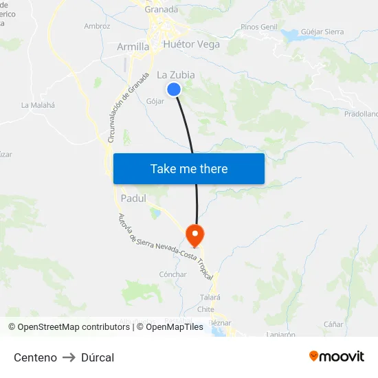 Centeno to Dúrcal map